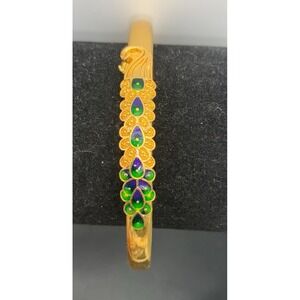 Gold Tone Peacock Cuff Bangle Bracelet